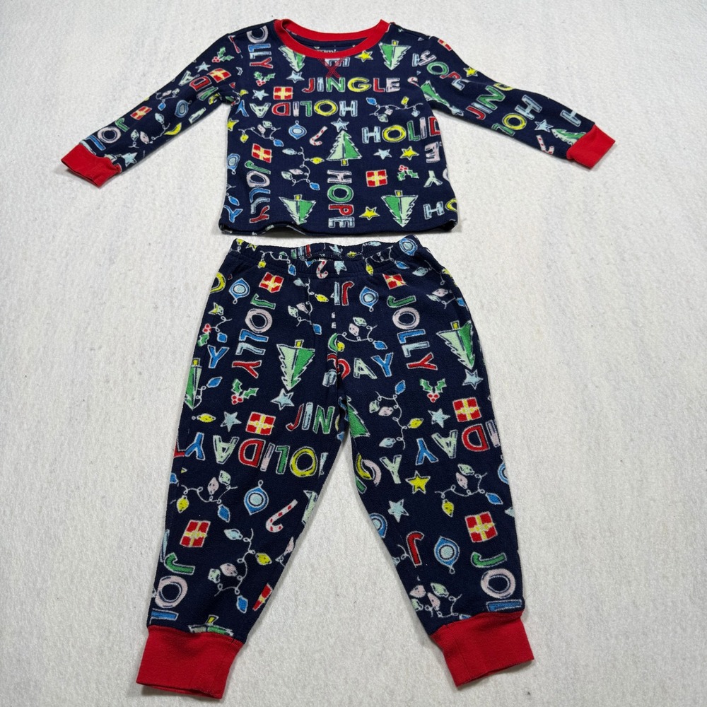 Jammies For Your Families Toddler 2T Christmas Fleece Pajama Set Navy Holiday